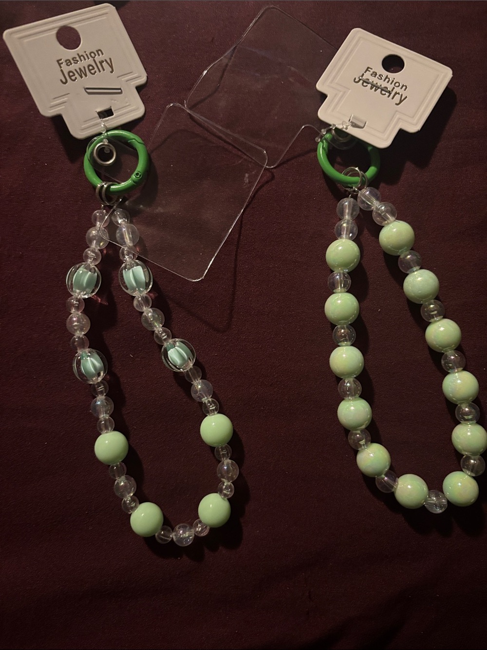 Fashion Jewelry Mint Green and Clear Beaded Phone or Bag Charm